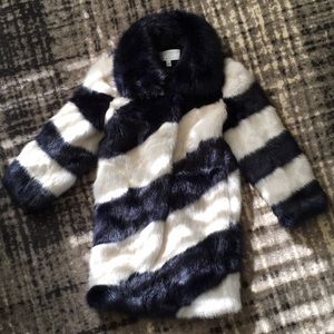 J. Crew/Net-A-Porter Geo Striped Faux Fur Coat